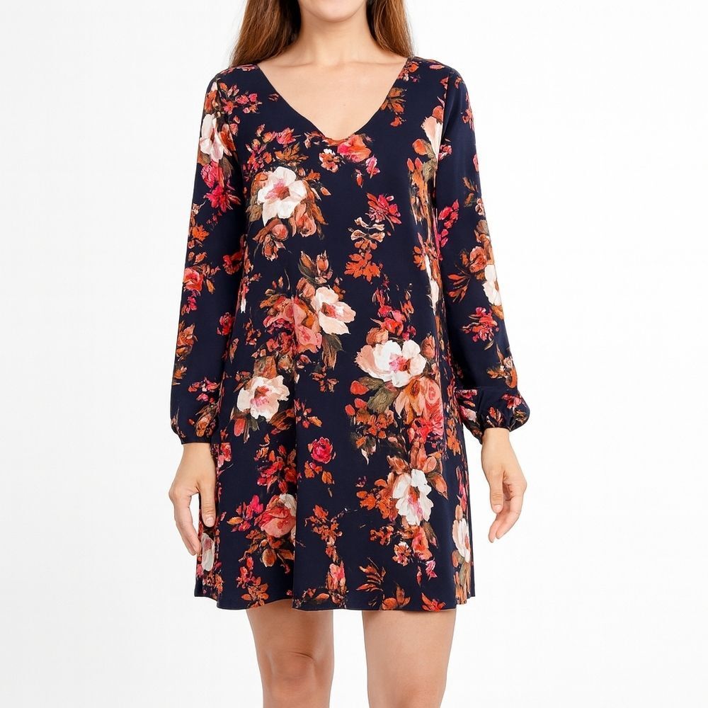 Lulu's | Floral Shift Dress Small Long Sleeve V Neck